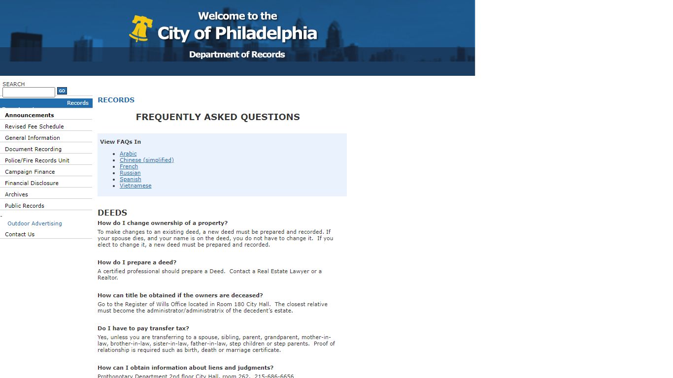 Department of Records - City of Philadelphia